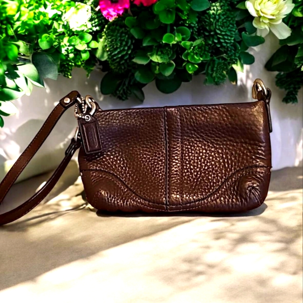 Coach Brown Pebbled Wristlet